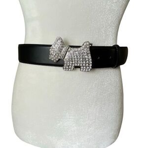 Rhinestone Dog Westie Scottie Black Leather Belt